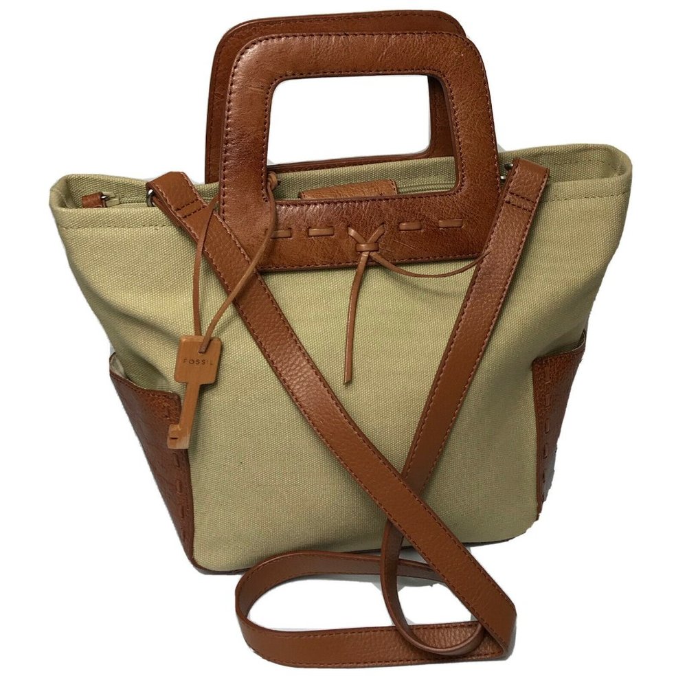 Fossil Canvas Leather Trim Handbag Shoulder Crossbody Bag Purse Style #75082